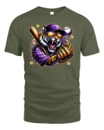 Savage Tiger Baseball Champion Graphic T-Shirt - military green t-shirt on white background