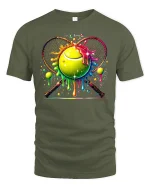 Neon Drip Tennis Ball Color Splash Graphic T-Shirt - military green t-shirt on white background