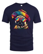 Fiesta Pug Cool Mexican Style Funny Graphic T-Shirt - navy t-shirt on white background