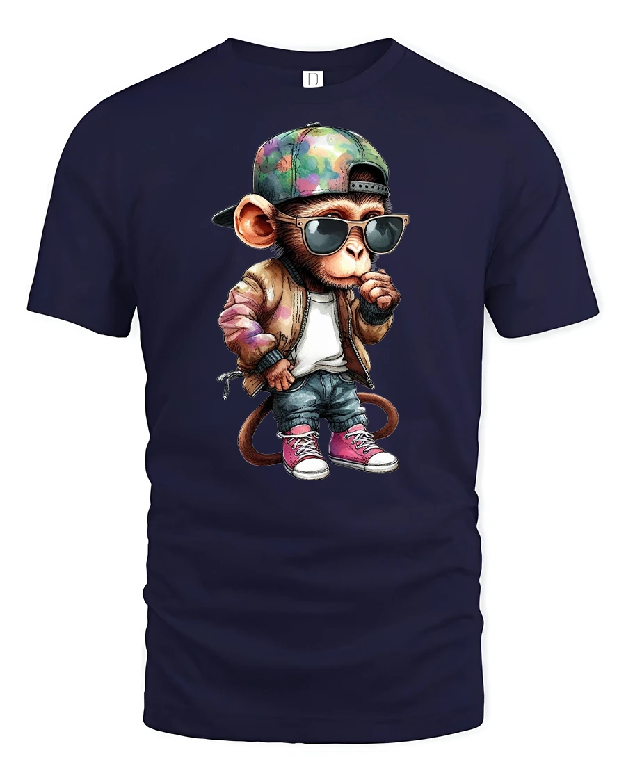 Cool Monkey Swag Streetwear Funny Graphic T-Shirt - 1 Cool Monkey Swag Streetwear Funny Graphic T-Shirt - navy t-shirt on white background