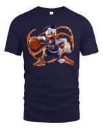 Funny Duck Basketball Dribble Cool Graphic T-Shirt - navy t-shirt on white background