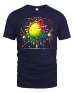 Neon Drip Tennis Ball Color Splash Graphic T-Shirt - navy t-shirt on white background