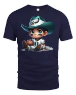 Cute Cowboy Football Player Cartoon Graphic Tee - navy t-shirt on white background