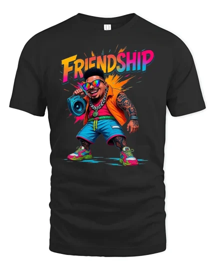 Friendship Vibe Retro Cool Style Party Graphic T-Shirt - black t-shirt on white background