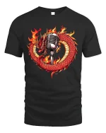 Fire Dragon And Microphone Music Lover Graphic T-Shirt - black t-shirt on white background