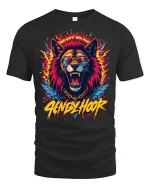 Neon Wolf Sunglasses Graphic Street Style T-Shirt - black t-shirt on white background