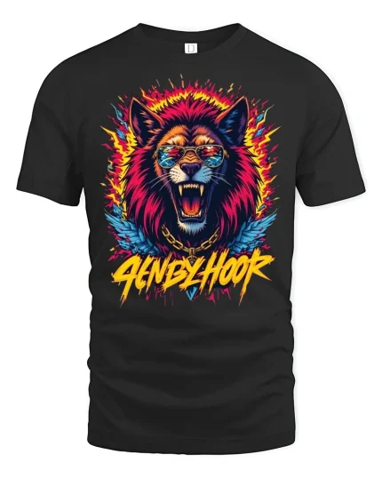 Neon Wolf Sunglasses Graphic Street Style T-Shirt - black t-shirt on white background