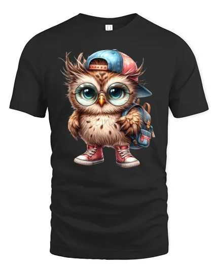 Cool Owl With Glasses Funny Back To School T-Shirt - black t-shirt on white background