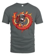 Fire Dragon And Microphone Music Lover Graphic T-Shirt - gray t-shirt on white background