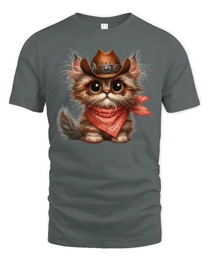 Cowboy Cat With Bandana Funny Western Graphic Tee - gray t-shirt on white background