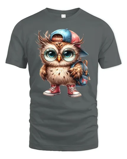 Cool Owl With Glasses Funny Back To School T-Shirt - gray t-shirt on white background