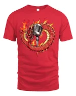 Fire Dragon And Microphone Music Lover Graphic T-Shirt - red t-shirt on white background