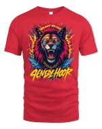 Neon Wolf Sunglasses Graphic Street Style T-Shirt - red t-shirt on white background