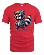 Cool Raccoon With Hoodie Funny Streetwear Graphic Tee - red t-shirt on white background