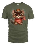 Cowboy Cat With Bandana Funny Western Graphic Tee - military green t-shirt on white background