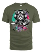 Party Night Cat DJ Funny Music Lover Graphic T-Shirt - military green t-shirt on white background