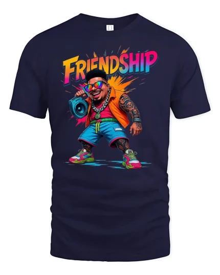 Friendship Vibe Retro Cool Style Party Graphic T-Shirt - navy t-shirt on white background