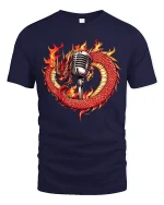 Fire Dragon And Microphone Music Lover Graphic T-Shirt - navy t-shirt on white background