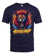Neon Wolf Sunglasses Graphic Street Style T-Shirt - navy t-shirt on white background
