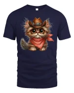 Cowboy Cat With Bandana Funny Western Graphic Tee - navy t-shirt on white background