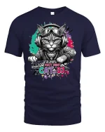 Party Night Cat DJ Funny Music Lover Graphic T-Shirt - navy t-shirt on white background