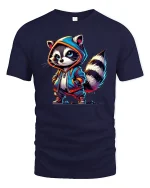 Cool Raccoon With Hoodie Funny Streetwear Graphic Tee - navy t-shirt on white background