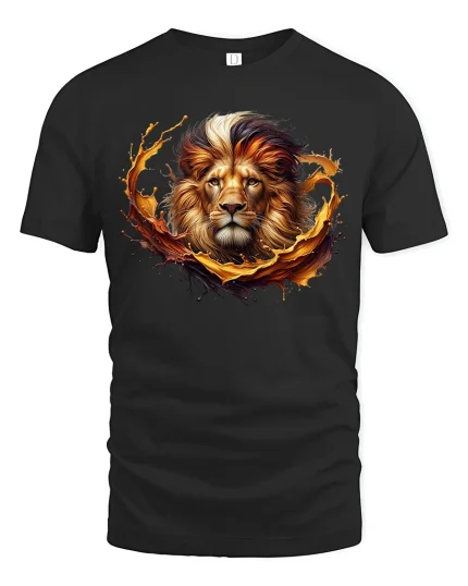 Majestic Lion T-Shirt - Bold King of the Jungle Art - black t-shirt on white background