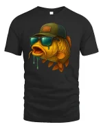 Cool Fisherman Fish T-Shirt - Funny Sunglasses Style - black t-shirt on white background