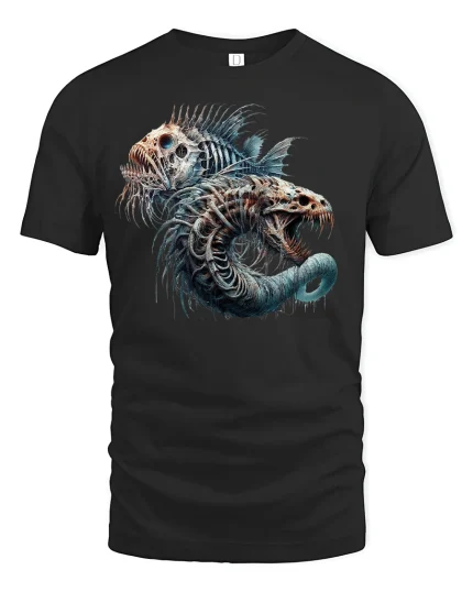 Abyssal Monster Fish T-Shirt - Deep Sea Horror Art - black t-shirt on white background