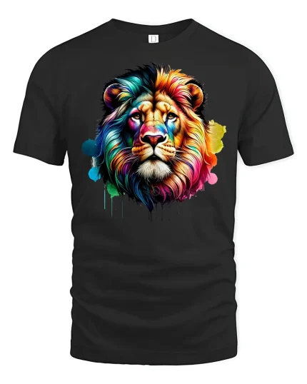 Colorful Lion King T-Shirt - Vibrant Wild Spirit Art - black t-shirt on white background