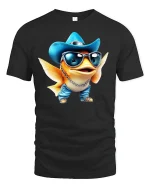 Cool Cowboy Fish T-Shirt - Funny Ocean Vibes Tee - black t-shirt on white background