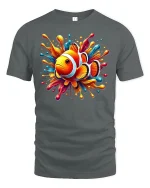Color Splash Clownfish T-Shirt - Fun Ocean Vibes Tee - gray t-shirt on white background