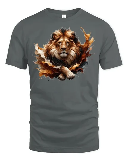 Majestic Lion King T-Shirt - Wild Spirit Power Tee - gray t-shirt on white background