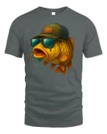 Cool Fisherman Fish T-Shirt - Funny Sunglasses Style - gray t-shirt on white background