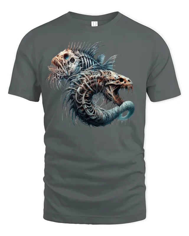 Abyssal Monster Fish T-Shirt - Deep Sea Horror Art - gray t-shirt on white background