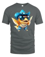Cool Cowboy Fish T-Shirt - Funny Ocean Vibes Tee - gray t-shirt on white background