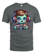 Cute Zombie Gamer T-Shirt - Funny Gaming Lovers Tee - gray t-shirt on white background