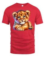 Cute Baby Lion T-Shirt - Adorable Wild Cub Art Tee - red t-shirt on white background