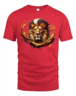 Majestic Lion T-Shirt - Bold King of the Jungle Art - red t-shirt on white background