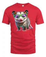 Funny Possum Glasses T-Shirt - Cute Geeky Animal Tee - red t-shirt on white background
