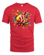 Color Splash Clownfish T-Shirt - Fun Ocean Vibes Tee - red t-shirt on white background