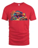 Tropical Reef Fish T-Shirt - Vibrant Ocean Art Tee - red t-shirt on white background