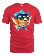 Cool Cowboy Fish T-Shirt - Funny Ocean Vibes Tee - red t-shirt on white background