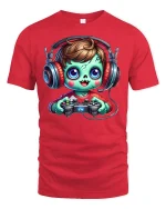 Cute Zombie Gamer T-Shirt - Funny Gaming Lovers Tee - red t-shirt on white background