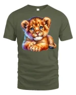 Cute Baby Lion T-Shirt - Adorable Wild Cub Art Tee - military green t-shirt on white background