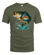 Christmas Bass Fish T-Shirt - Holiday Fishing Spirit - military green t-shirt on white background