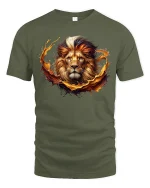 Majestic Lion T-Shirt - Bold King of the Jungle Art - military green t-shirt on white background