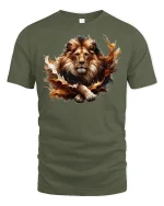 Majestic Lion King T-Shirt - Wild Spirit Power Tee - military green t-shirt on white background