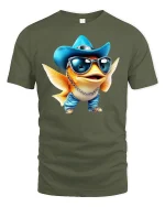 Cool Cowboy Fish T-Shirt - Funny Ocean Vibes Tee - military green t-shirt on white background