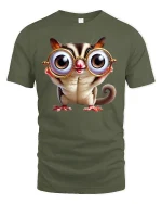 Cute Big Eyes Animal T-Shirt - Funny Nerdy Style Tee - military green t-shirt on white background